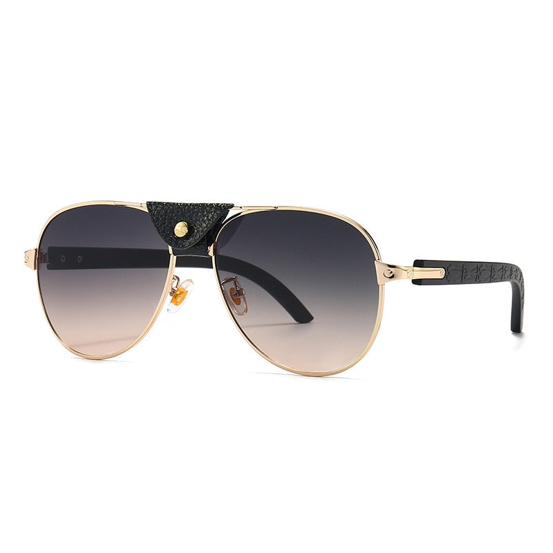 Men Pilot Sunglasses Oversized Frame Leather - Sabreeonline