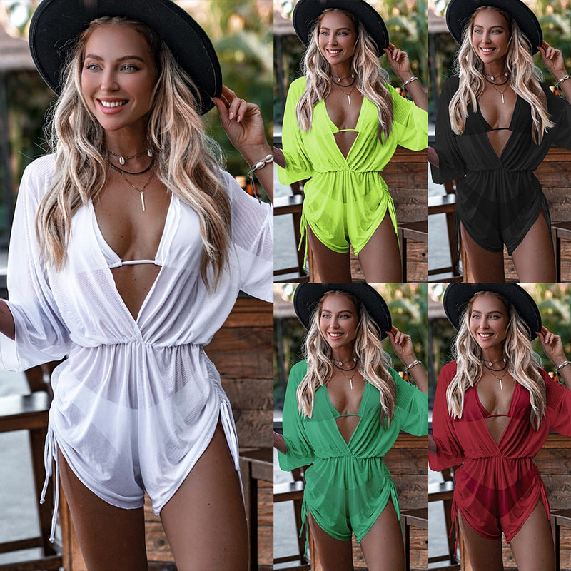 New White Lace Up Bikini High Waist Sexy Three Piece