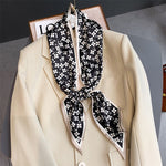 Elegant Print Satin Silk Skinny Scarf - Sabreeonline