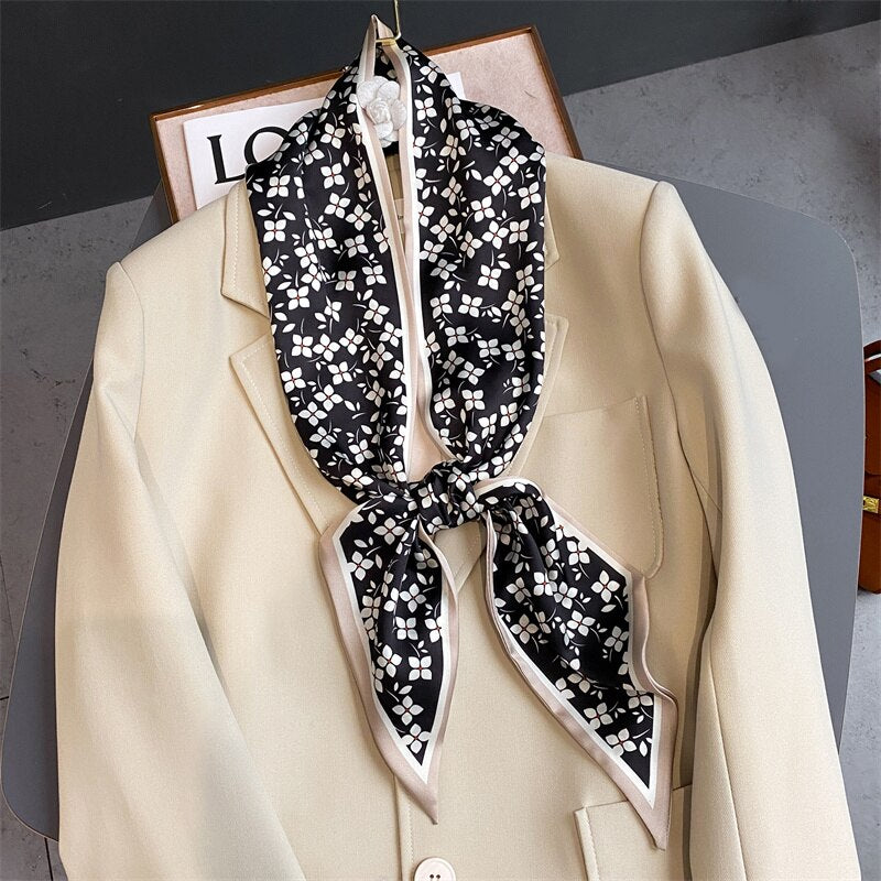 Elegant Print Satin Silk Skinny Scarf - Sabreeonline