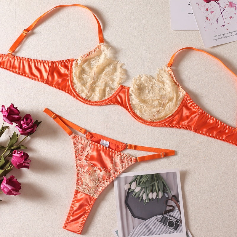 Satin Patchwork Delicate Seamless Underwear Set - Sabreeonline