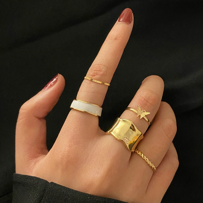 LATS 7pcs Fashion Jewelry Rings Set Round Opening Finger Ring for Girl - Sabreeonline