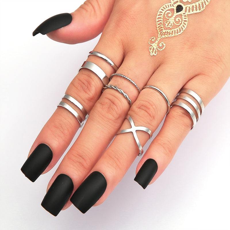 LATS 7pcs Fashion Jewelry Rings Set Round Opening Finger Ring for Girl - Sabreeonline