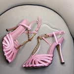 Rhinestone Chain T-strap Hollow Pink Silk - Sabreeonline