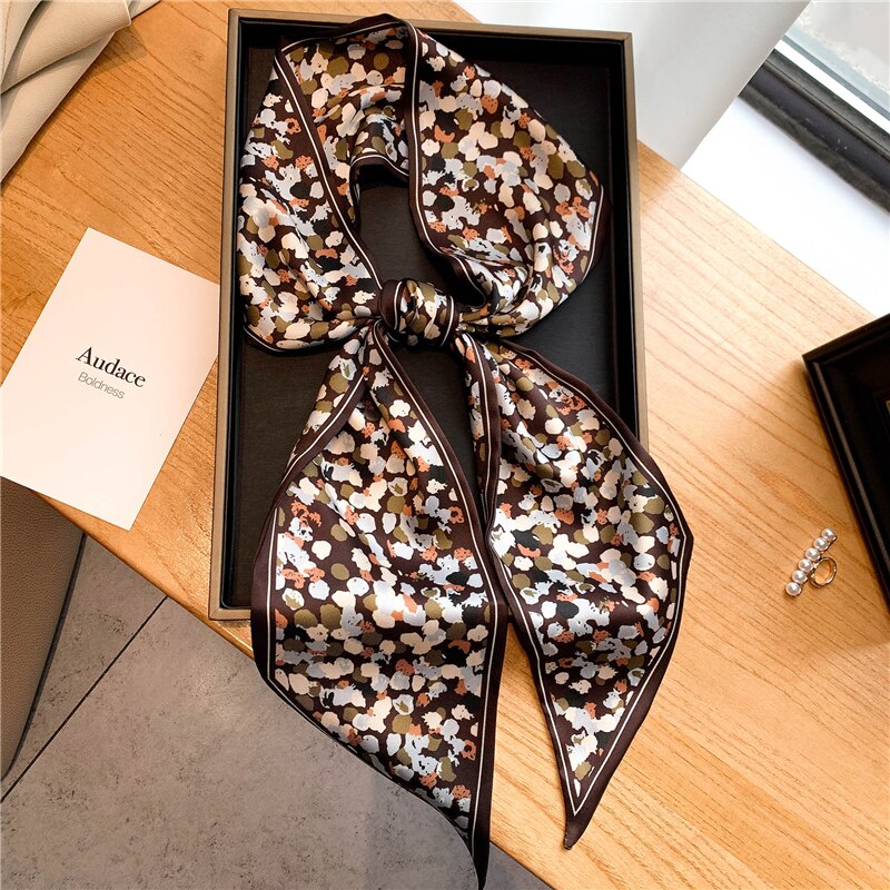 Elegant Print Satin Silk Skinny Scarf - Sabreeonline