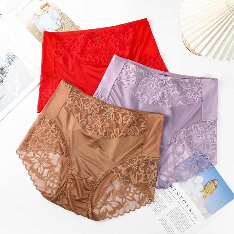 Plus Size Underwear for Women Sexy Thin Transparent Lace Modal Cotton Panties with High Waist Big Size Briefs of Large Sizes - Sabreeonline