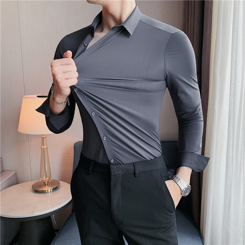 Elasticity Men Long Sleeve Shirts - Sabreeonline