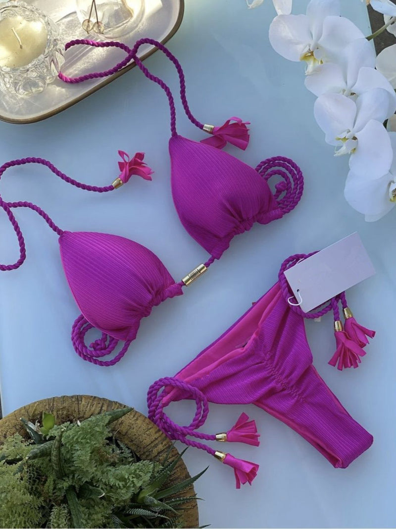 Adjustable Bandage Solid Bikinis Triangle - Sabreeonline