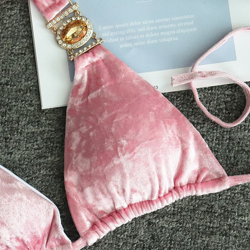 Velvet Luxury Rhinestone Bikini Set