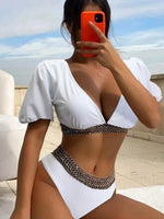Swimsuit Puff Sleeve Bathing Suit - Sabreeonline
