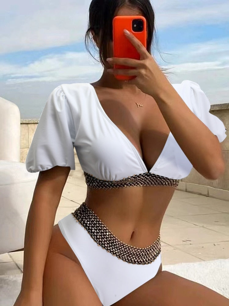 Swimsuit Puff Sleeve Bathing Suit - Sabreeonline