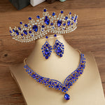 Baroque Crystal Water Drop Bridal Jewelry Sets Rhinestone Tiaras Crown Necklace Earrings for Bride Wedding Dubai Jewelry Set - Sabreeonline