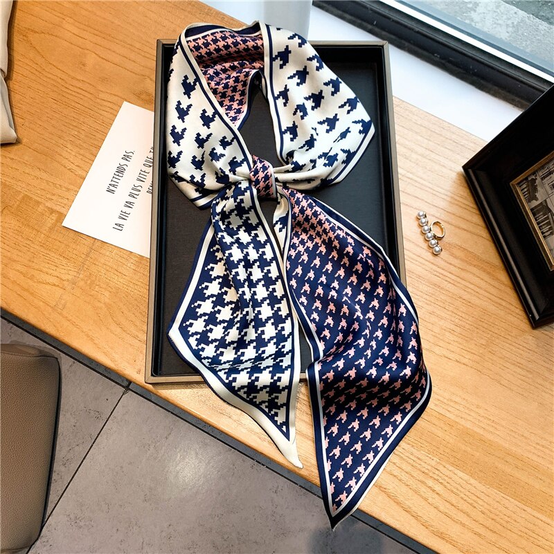 Elegant Print Satin Silk Skinny Scarf - Sabreeonline
