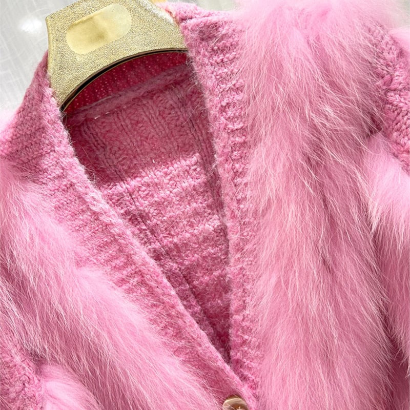 Thick Loose Fox Fur Strip Fashion Sweater Coat - Sabreeonline