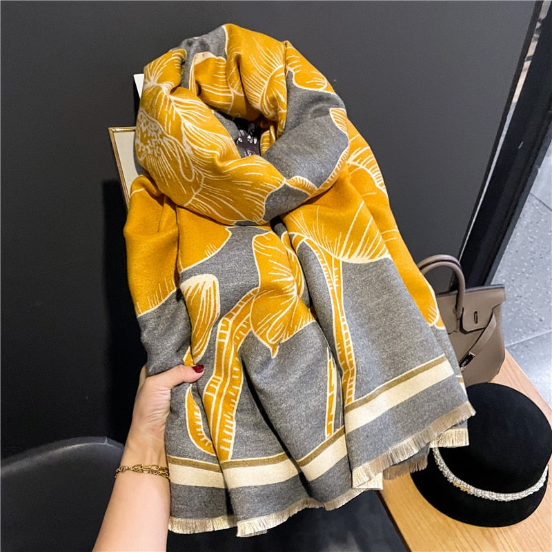 Luxury Brand Winter Cashmere Scarf for Women Fashion Warm Shawls and Wraps Pashmina Neckerchief Poncho Tassel Bufandas Echarpe - Sabreeonline
