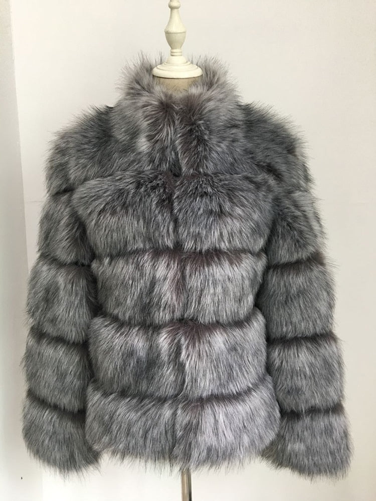 Woman Winter Faux-Fur Coat Elegant - Sabreeonline