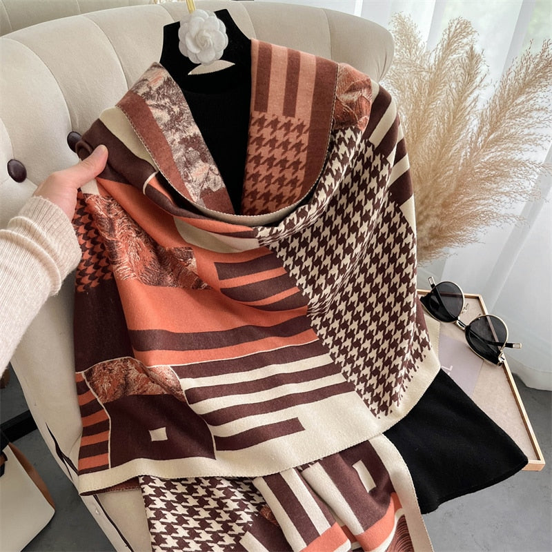 Luxury Brand Winter Cashmere Scarf for Women Fashion Warm Shawls and Wraps Pashmina Neckerchief Poncho Tassel Bufandas Echarpe - Sabreeonline
