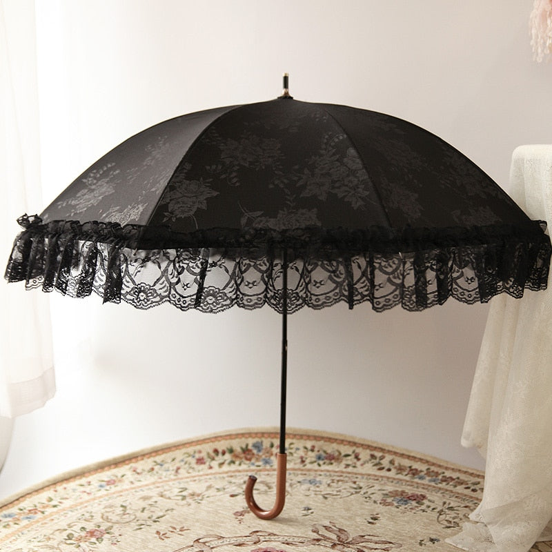 White Lace Umbrella Women Flower Long Handle Umbrella Wedding Retro Sunshade Girls Umbrellas Decoration Guarda Chuva Gift SY329 - Sabreeonline