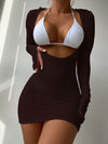3 Pieces Thong Bikini Women with Cover Up String Swimwear