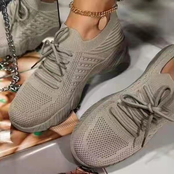 Women Mesh Breathable Casual Sneakers Lace-up Vulcanized Shoes Ladies Platform Sneakers Female Shoes Plus Size Zapatos De Mujer - Sabreeonline