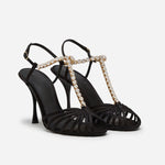 Rhinestone Chain T-strap Hollow Pink Silk - Sabreeonline