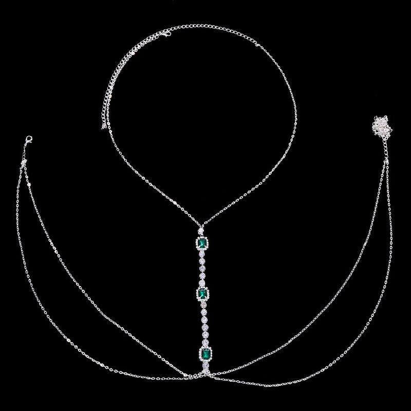 Sexy Green Crystal Chest Chain Harness Stainless Steel Belly Waist Chain Body Jewelry Necklace For Women Clothing Accessories - Sabreeonline
