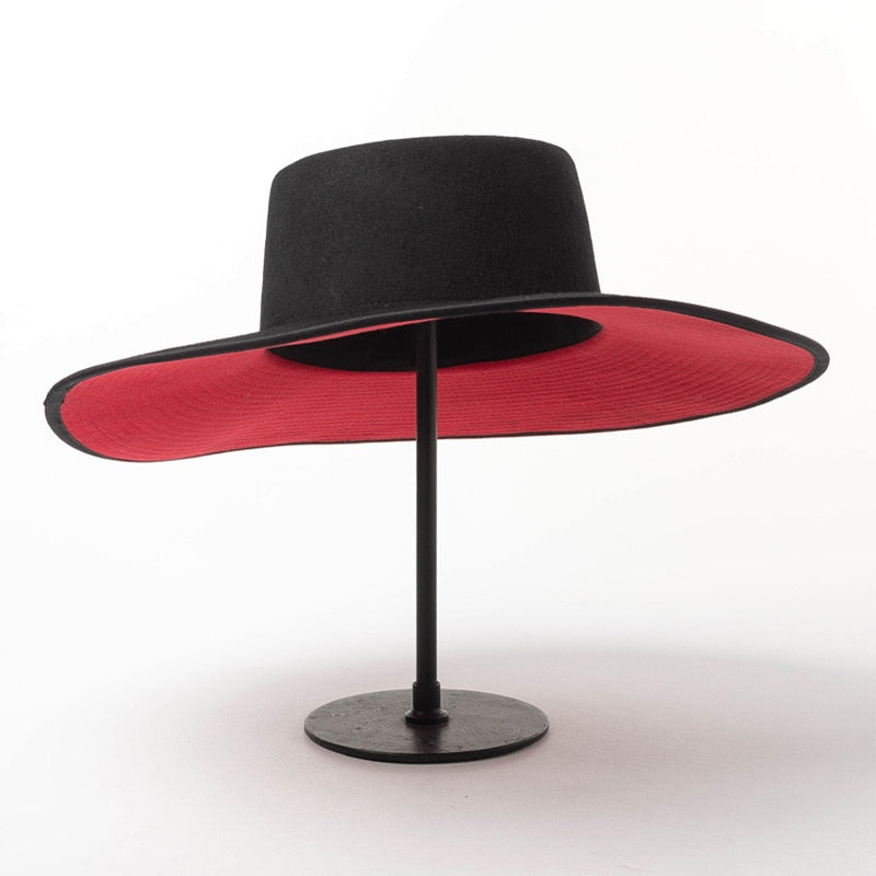 Classical Unisex Wide Brim Splice Two Tone Wool Fedora Hat - Sabreeonline