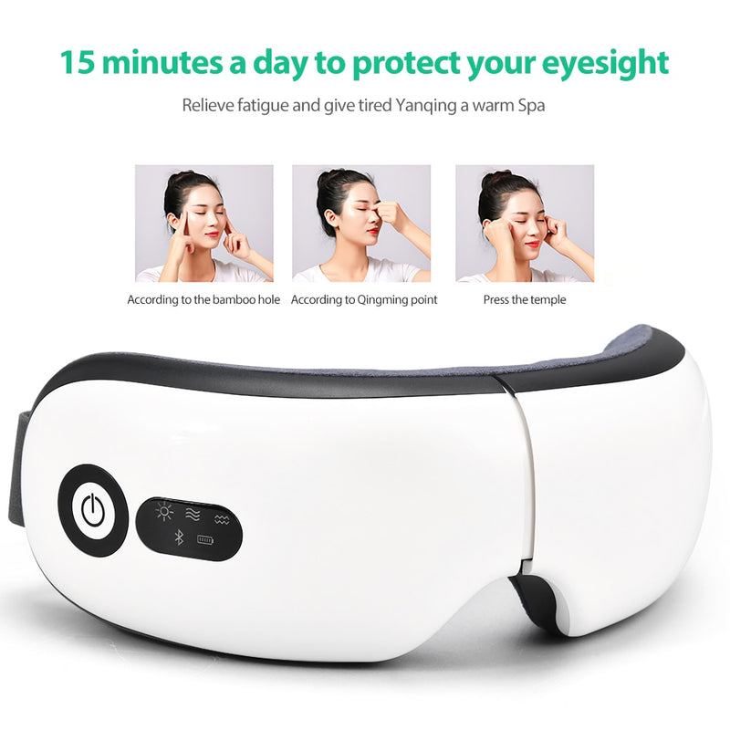 Support Bluetooth Smart Airbag Vibration Eye Massager Eye Care Instrument Hot Compress Eye Fatigue Massage Glasses - Sabreeonline