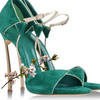 Ankle Buckle Green Sandals Metal Heels - Sabreeonline