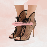 Elegant Black Lace Net Polka Dot Ankle Boot - Sabreeonline