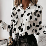 Women Elegant Ruffle Polka Dot Leopard Blouses - Sabreeonline