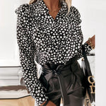 Women Elegant Ruffle Polka Dot Leopard Blouses - Sabreeonline