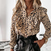 Women Elegant Ruffle Polka Dot Leopard Blouses - Sabreeonline