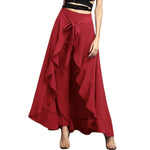Causal Ruffle Drawstring Trouser Elegant High Waist Irregular Loose Pure Color - Sabreeonline