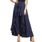 Causal Ruffle Drawstring Trouser Elegant High Waist Irregular Loose Pure Color - Sabreeonline