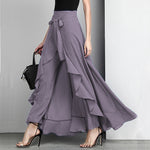 Causal Ruffle Drawstring Trouser Elegant High Waist Irregular Loose Pure Color - Sabreeonline
