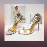 Thin High Heel Ankle Strap Shiny Crystal Shoes - Sabreeonline