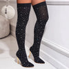 Rhinestone Stretch Boots Over the Knee-High Heels Luxury Pointed Toe Shoes - Sabreeonline