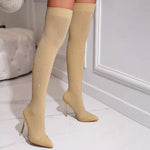 Rhinestone Stretch Boots Over the Knee-High Heels Luxury Pointed Toe Shoes - Sabreeonline