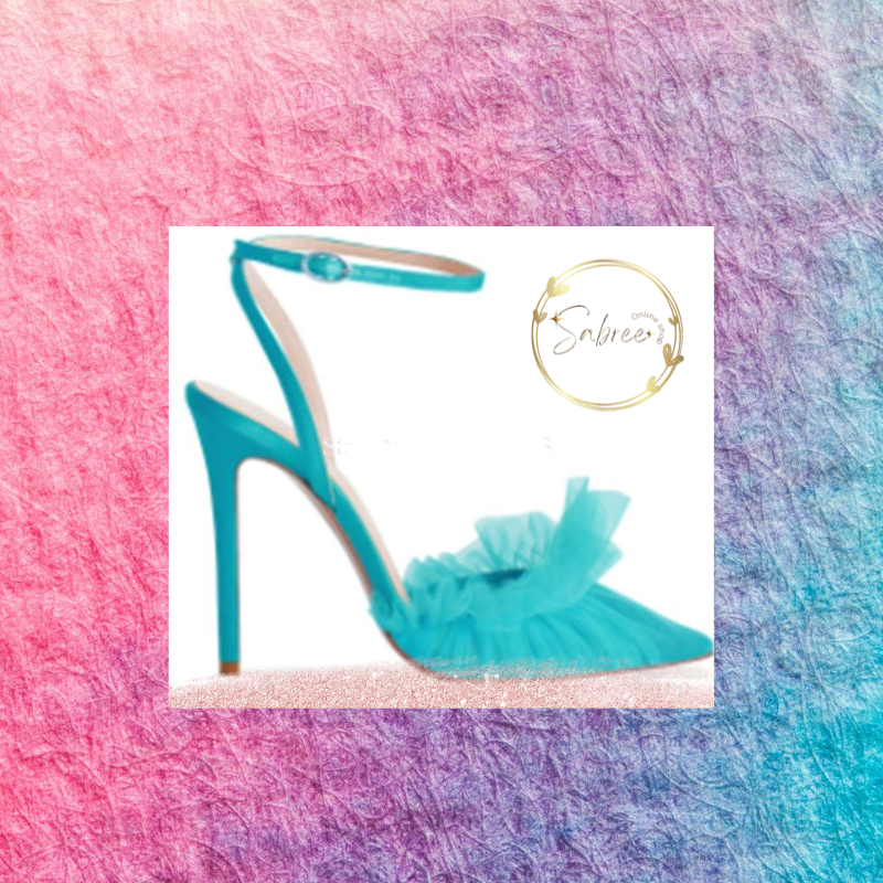 Mesh Ruffles Pumps Pointed Toe - Sabreeonline