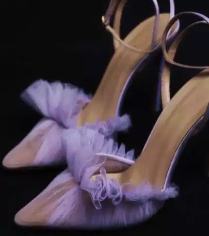 Mesh Ruffles Pumps Pointed Toe - Sabreeonline