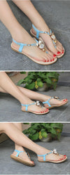 Sandals elastic t-strap bohemia beaded owl slipper flat sandals women summer shoes flip flop - Sabreeonline