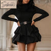 Solid Long Sleeve Mini Bud Dress  Party Dress  Black Dress Women Dress - Sabreeonline