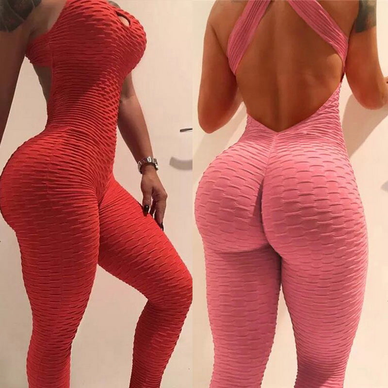 Halter Women Tracksuit High Waist Sport Backless Top - Sabreeonline