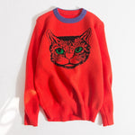 Runway Designer Cat Print Knitted Sweater - Sabreeonline