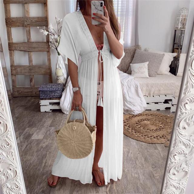 Cover Up Long Cardigan Lace Up Beach Dress - Sabreeonline