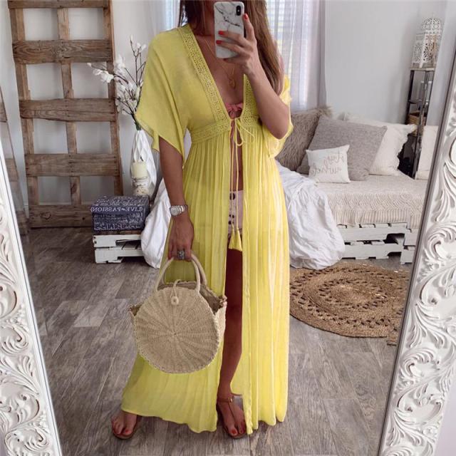 Cover Up Long Cardigan Lace Up Beach Dress - Sabreeonline