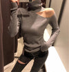 Knitted Sweater Off Shoulder Pullovers Sweater for Women Long Sleeve - Sabreeonline