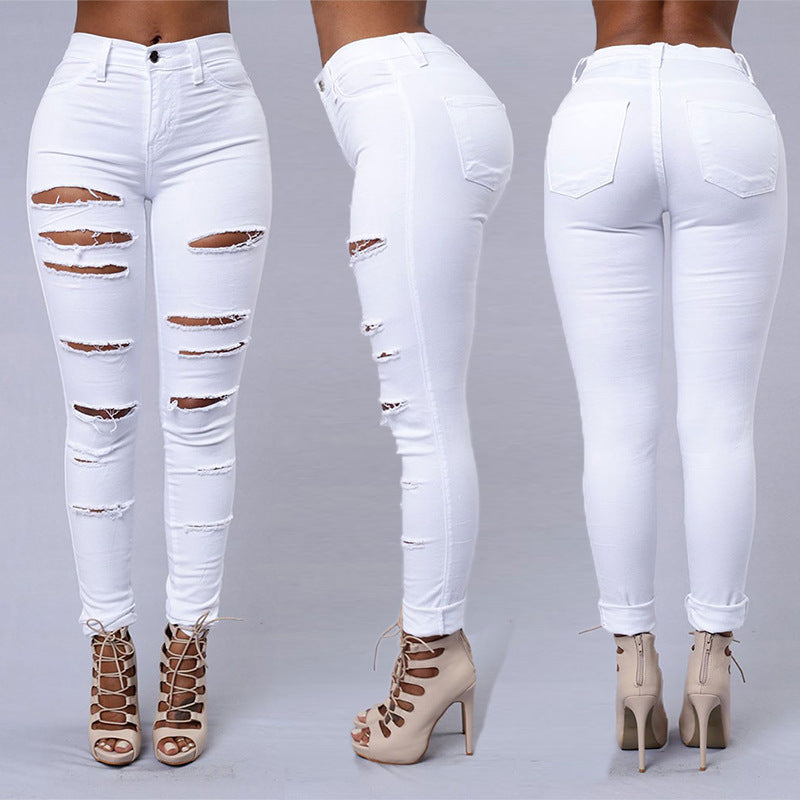 Ripped Jeans Pencil Pants - Sabreeonline