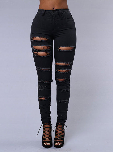 Ripped Jeans Pencil Pants - Sabreeonline